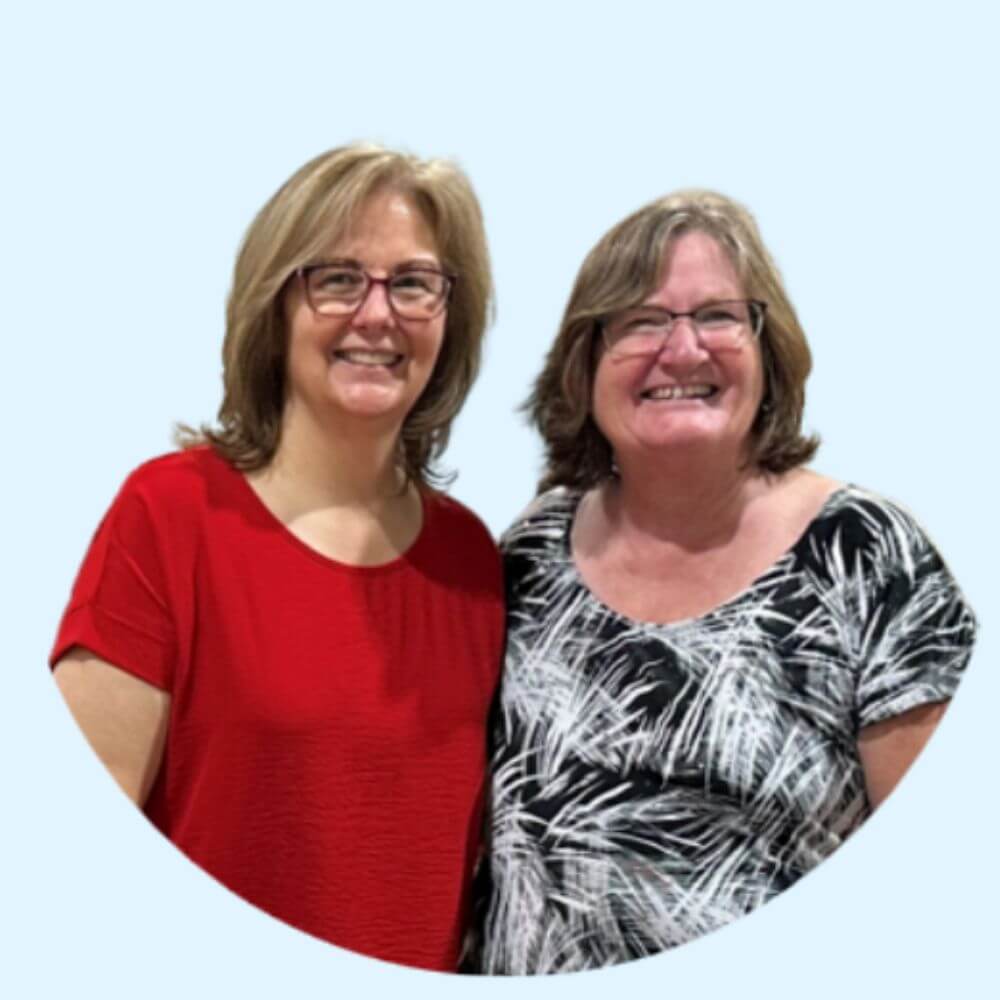 Patti and Barb, founders of Blossom Pie, sharing their hand-designed watercolor greeting cards.