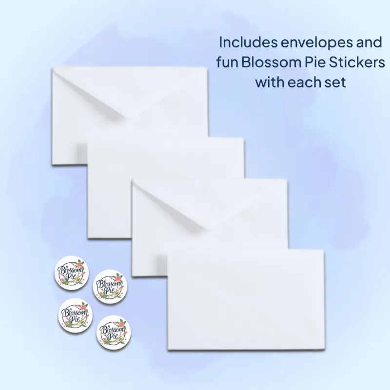 This set of fun greeting cards comes with four white envelopes and four stickers to seal your cards in style.